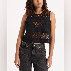 Lace Open Stitch Crew Neck Cropped Tank